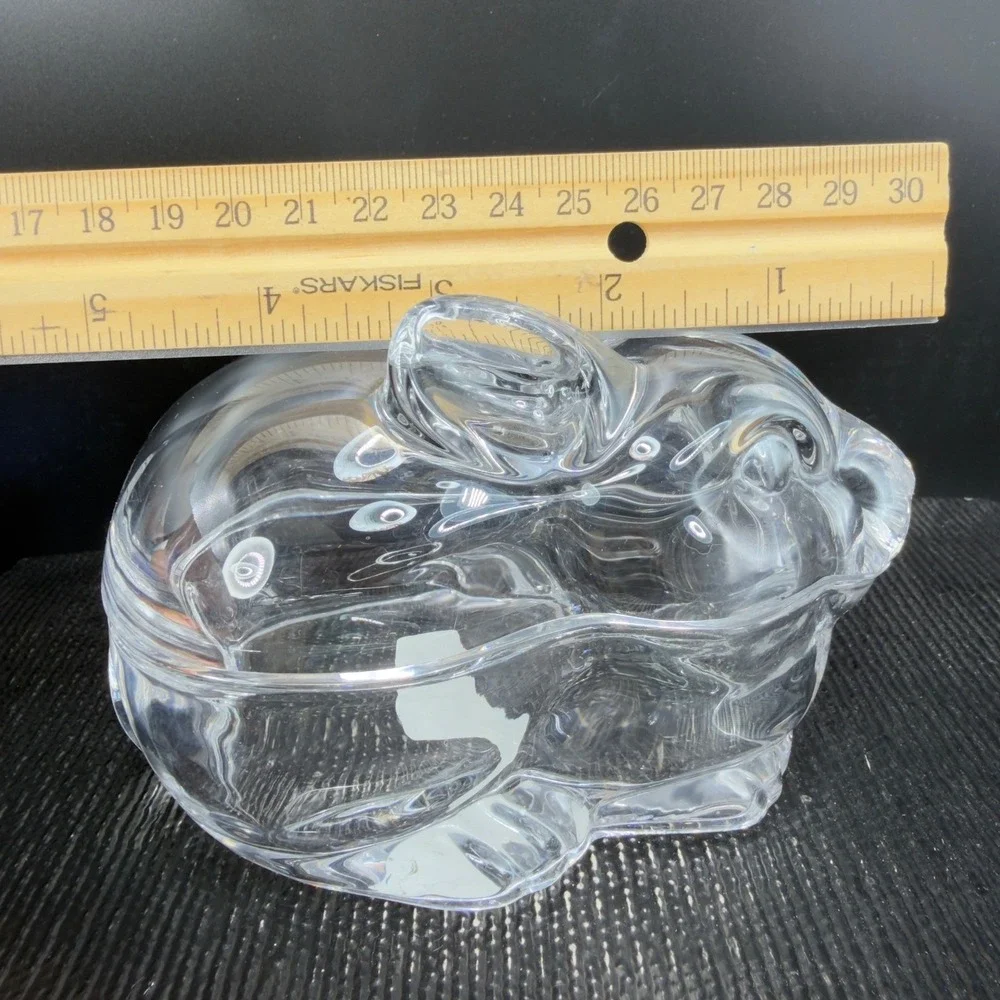 Crate & Barrel Clear Glass Covered Bunny Rabbit Candy Dish‎ Trinket Box NEW